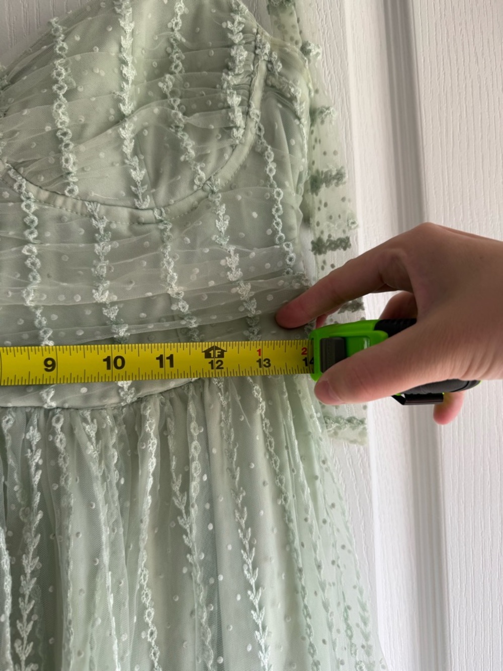 Blu Pepper Mint Green Tie-Shoulder Dotted Mesh Maxi Dress - Picture 16 of 16